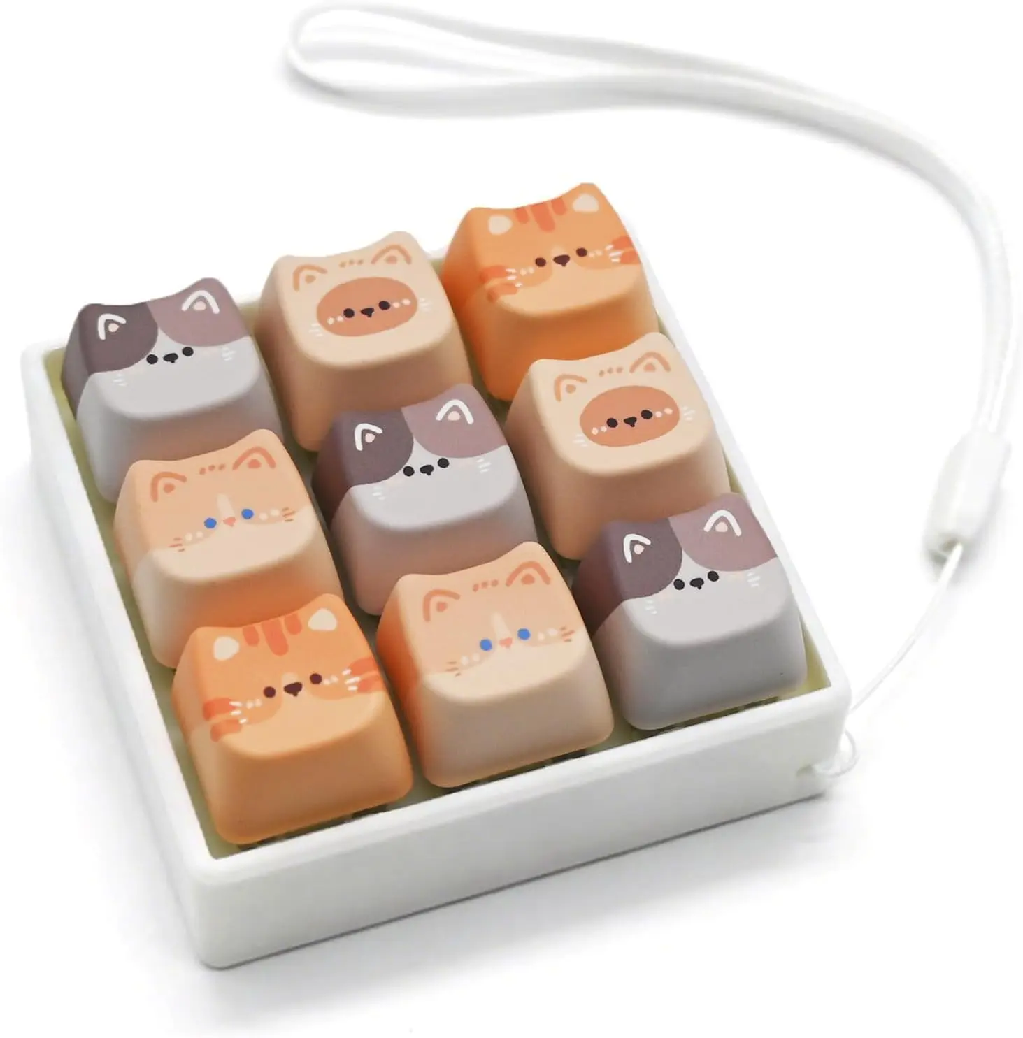 Keyboard Fidget Clicker, 9 Keys Clicky Keychain Fidgets for Adults, Creamy Stress Relief Button Finger Cat Keycaps for Anxiety Decompression 9-in-1