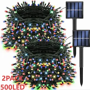 2pack Outdoor Solar Light Strings, Solar Strip Lights, 1000 LED Solar Christmas Lights Waterproof, 8 Lighting Modes, for Christmas Tree Wedding Party Garden Decor