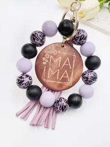 Silicone Leopard Print Beaded Wrist Keychain Pendant, DIY Name Leopard Fringe Hand Ring Keychain, PU Tassel Hanging Decor, Trendy Cute Keychain