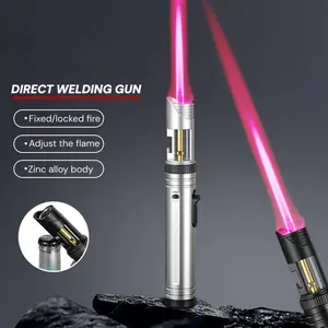 Windproof Jet Flame Lighter 2 In 1 Windproof Lighter -(Butane Gas Not Included) Torch Lighter With Adjustable Jet Flame And 360 Degree Rotation Ignition - Portable Camping Bbq Baking Lighter