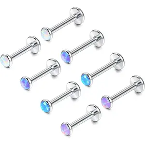 Perforated jewelry with 316L stainless steel flat back cartilage earrings, earrings for women, earrings with opal lips, spiral conch, perforated jewelry