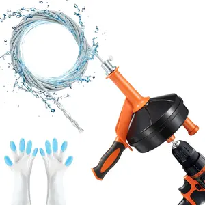 25-ft Length MN-Steel Cable Drain Auger Clog Remover, Flexible Spring, Drill Adapter, Stop Screw, Gloves (Orange) - Manual/Powered Use for Kitchen, Bath Drains