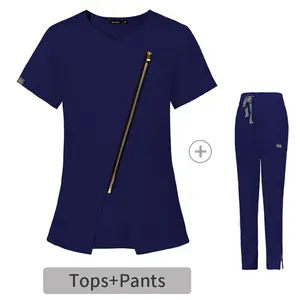 Navy blue scrub with zipper