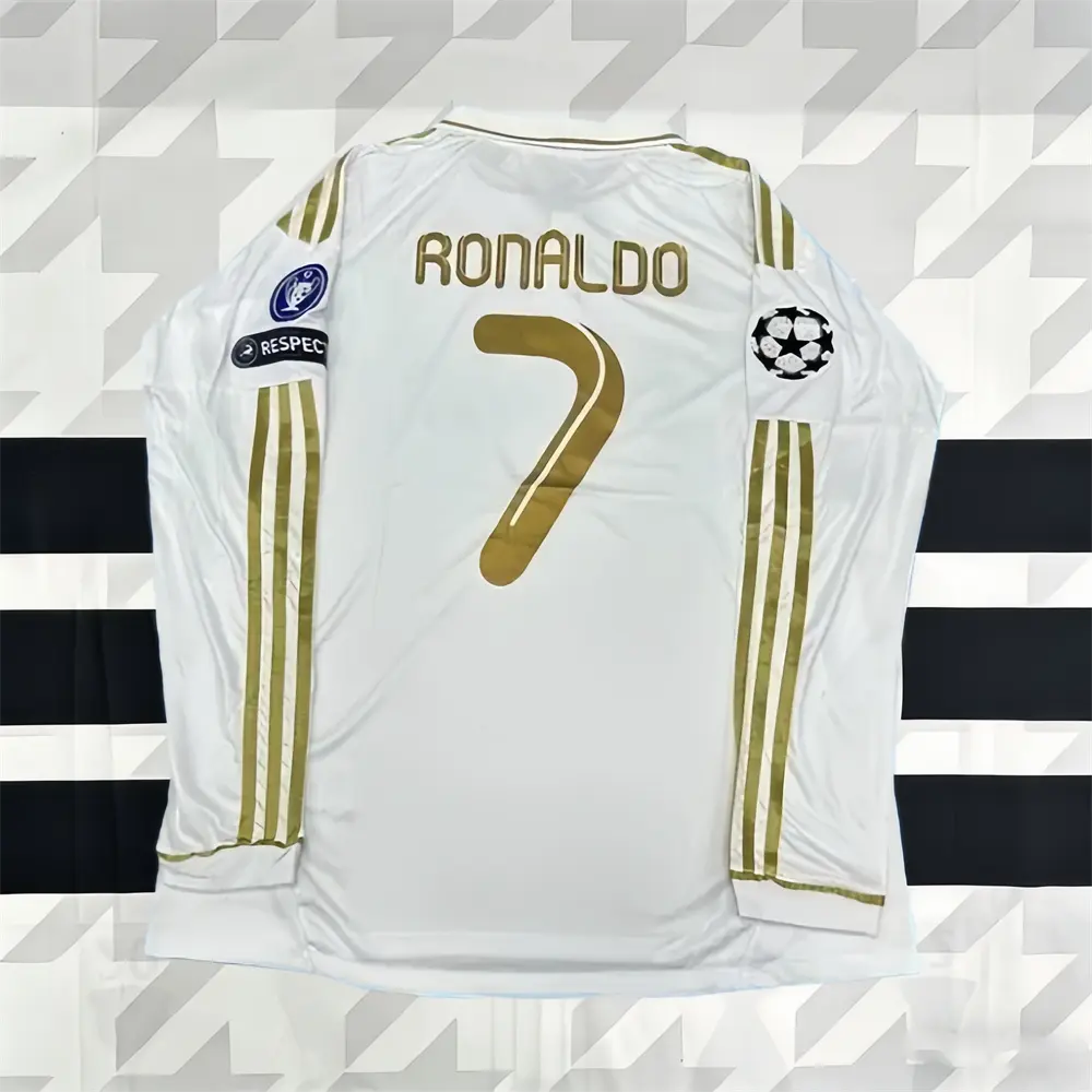 11/12 Home Ronaldo #7 Retro Fan Edition White Gold Trim Long-Sleeve Soccer Jersey