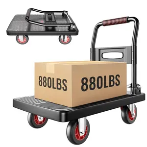 Upgraded Foldable Push Cart Dolly | 980 lbs. Capacity Moving Platform Hand Truck | Heavy Duty Space Saving Collapsible | 5‘’ TPR 360-Degree Silent Wheels | 2 Swivel Wheels and 2 Rigid Wheels