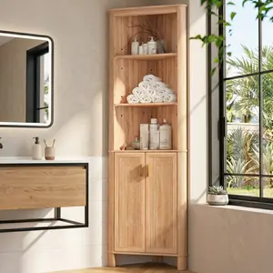 Space-Saving 68" Fluted Corner Cabinet - Modern Storage for Bathroom & Kitchen