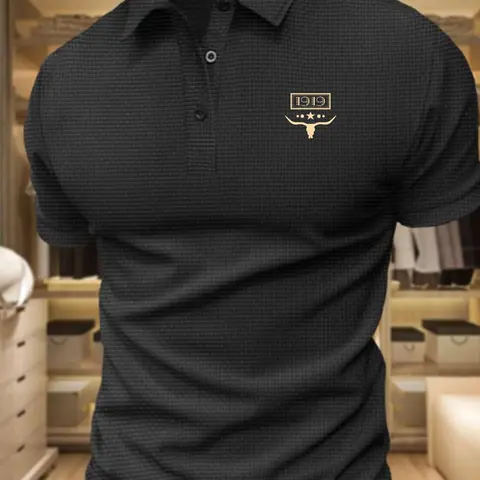 Men's Regular Fit Cowboy Print Polo Shirt, Chic Fashion Casual Collared Short Sleeve Half Placket Collar Top for Summer, Fashion Men's Clothes for Daily Wear Summer Polo Shirts