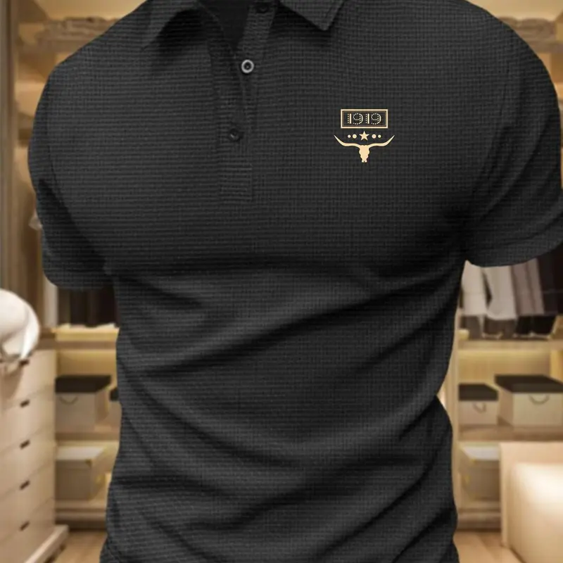 Men's Regular Fit Cowboy Print Polo Shirt, Chic Fashion Casual Collared Short Sleeve Half Placket Collar Top for Summer, Fashion Men's Clothes for Daily Wear Summer Polo Shirts
