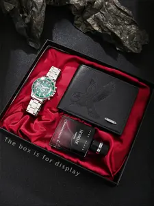 Men's Business Watch & Jewelry Set, Including Round Dial Watch & Bracelet & Pendant Necklace, Fashion Watch Set for Party, Trendy All-match & Exquisite Watch Set for Gift