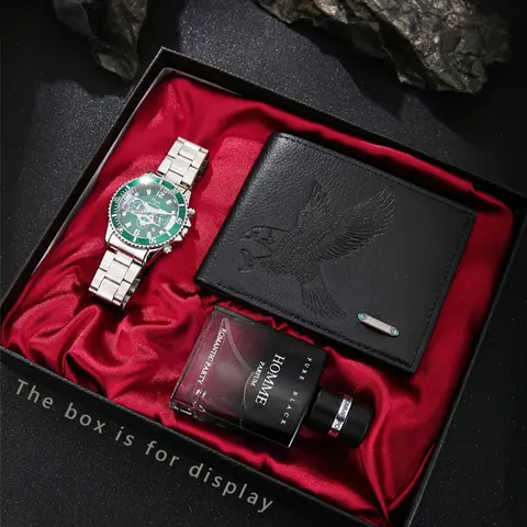 Men's Business Watch & Jewelry Set, Including Round Dial Watch & Bracelet & Pendant Necklace, Fashion Watch Set for Party, Trendy All-match & Exquisite Watch Set for Gift