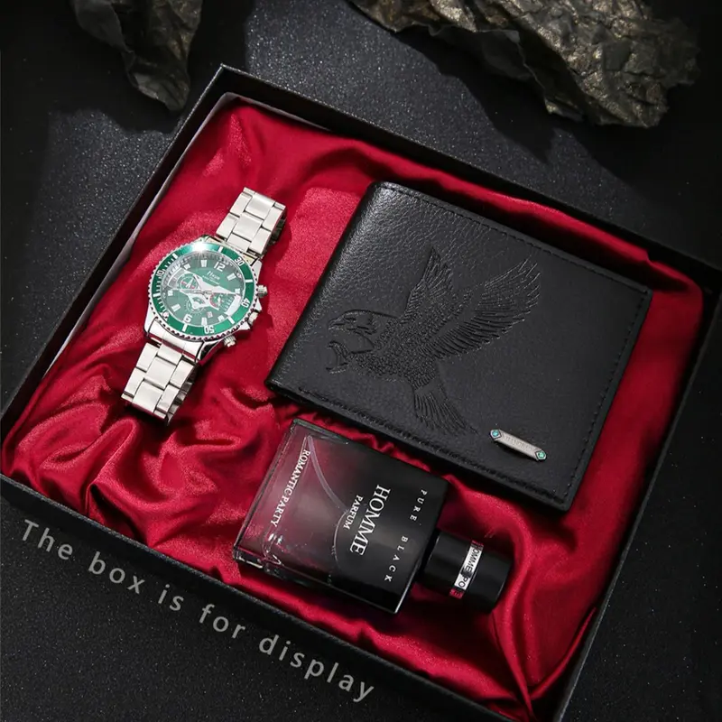 Men's Business Watch & Jewelry Set, Including Round Dial Watch & Bracelet & Pendant Necklace, Fashion Watch Set for Party, Trendy All-match & Exquisite Watch Set for Gift