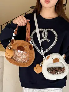 Dolphin Plush Crossbody Bag with Transparent Window, Cute Animal Shoulder Bag, Perfect for Daily Use, Includes Large Bag + Coin Purse