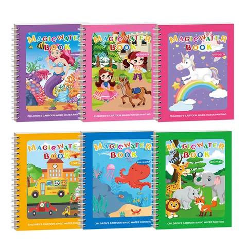 3/6 Pack Reusable Mess-Free Water Coloring Book for Toddlers - One Size, Water-Reveal Activity Pad with 6 Pens, Travel-Ready Art, 3-4 Years/Ages 3-6 Educational Toy Gift (Mermaid, Princess, Unicorn, Sea World, Animals, Traffic)