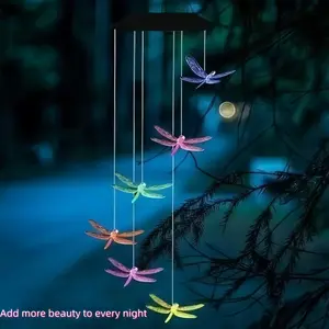 Outdoor Solar Wind Chime Dragonfly Decoration Windchimes Shape Decorative Waterproof LED Color-Changing Hanging Light, Perfect for Garden, Patio, Yard