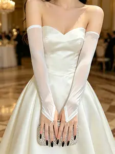 Long Sheer Mesh Fingerless Gloves for Women, Elastic Opera Length Formal Gloves, Elegant Hand Accessories for Evening Party, With Gloves