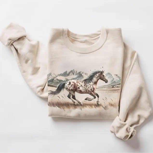 Vintage Appaloosa Horse Crewneck Sweatshirt Retro 90s Horseback Rider Jumper Colorado Mountains Sweatshirt Unisex Horse Lover Gift