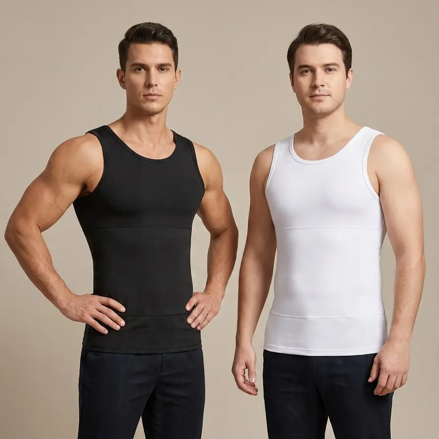 YOWODA Men's Slim-Fitting Compression Gym Vests - Nylon+Elastane Breathable Sleeveless Body Shaper with Tummy Control, Back Support for Workouts, Wash Safe