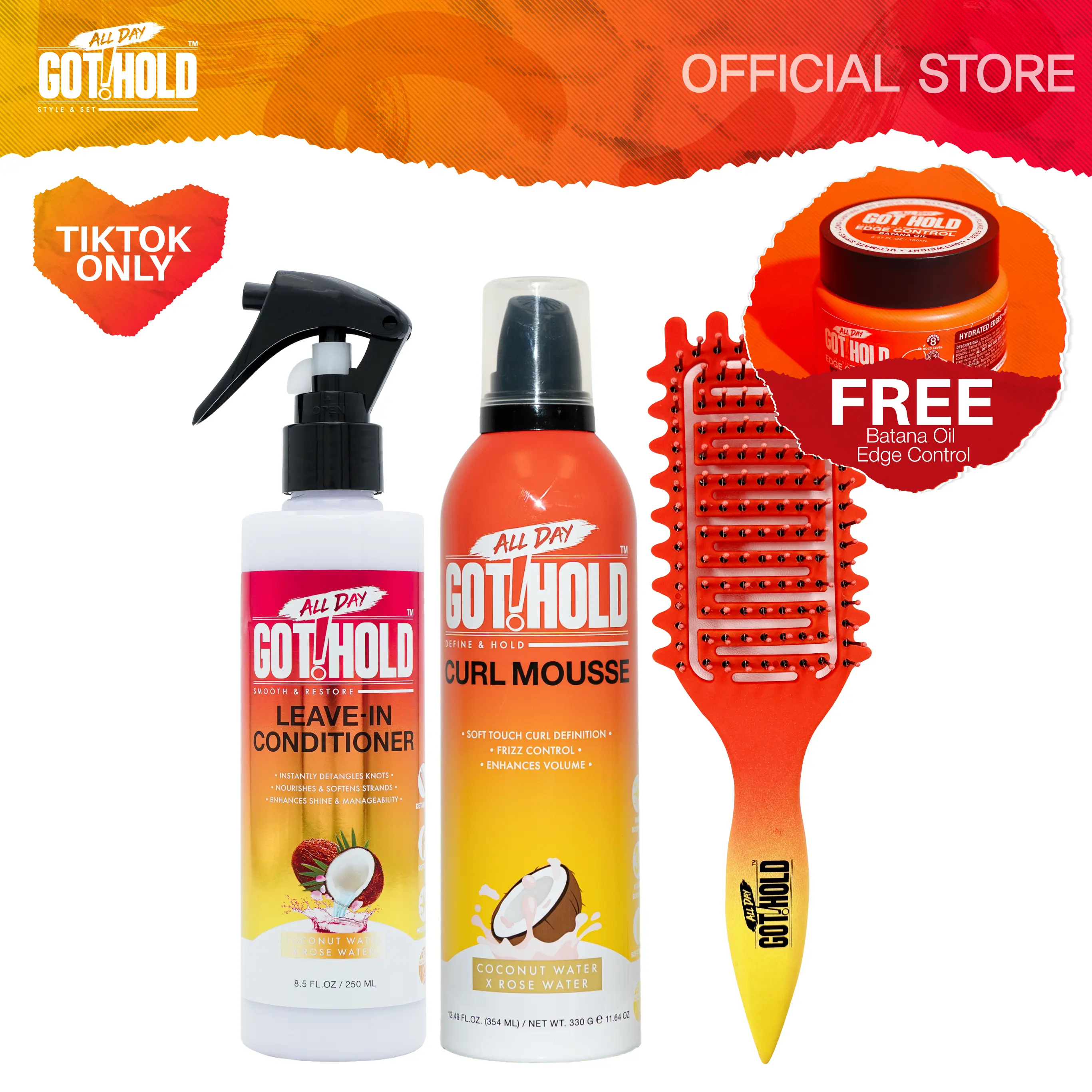 All Day Got Hold Curl Definition Bundle for Boho Braids, Curly Braids & Natural Curls | Curl Defining Brush, Leave-In Conditioner, Curl Mousse & Free Edge Control