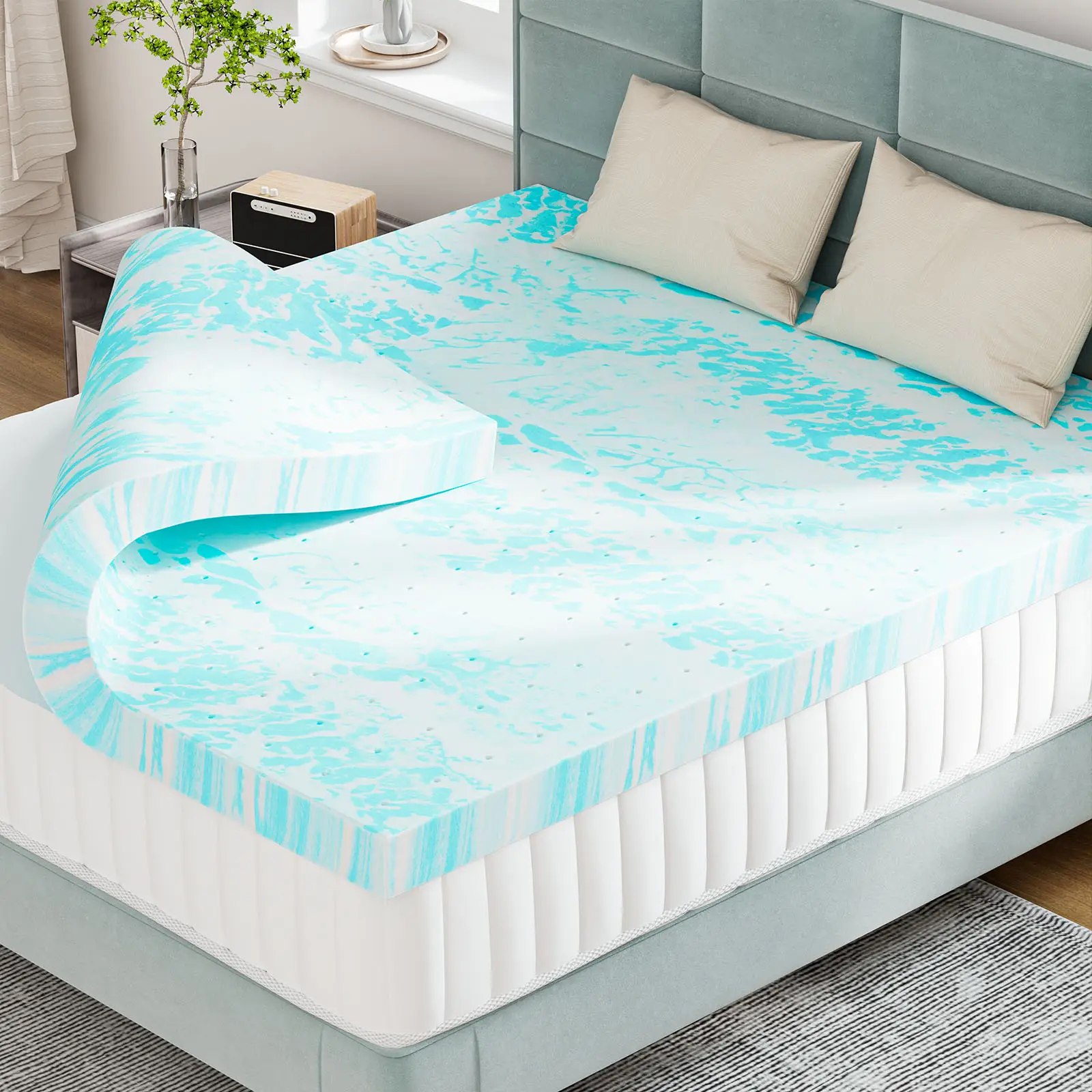 Cooling Gel Swirl Infused Memory Foam Mattress Topper - Enhanced Bed Topper, More Comfortable Sleep Experience