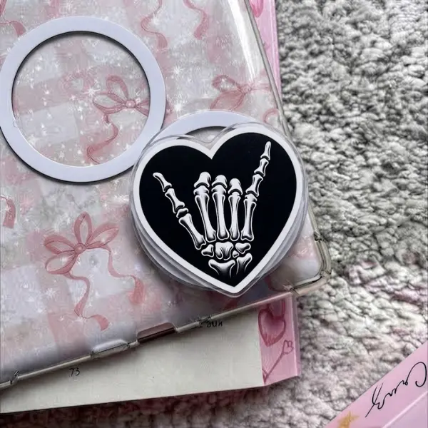 Skeleton Rock Hand MagSafe Phone Grip, Spooky Heart Magnetic PopSocket, Metal Hand Gesture Phone Holder, Gothic Love Accessory, Gift for Her