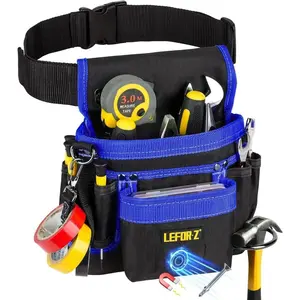 Tool Belt, Magnetic Tool Pouch, 14-Pockets Tool Belts for Men, Detachable & Adjustable Tool Pouch Belt for Electrician, Carpenter, Construction, Work Apron, Utility Belt, Black-Blue