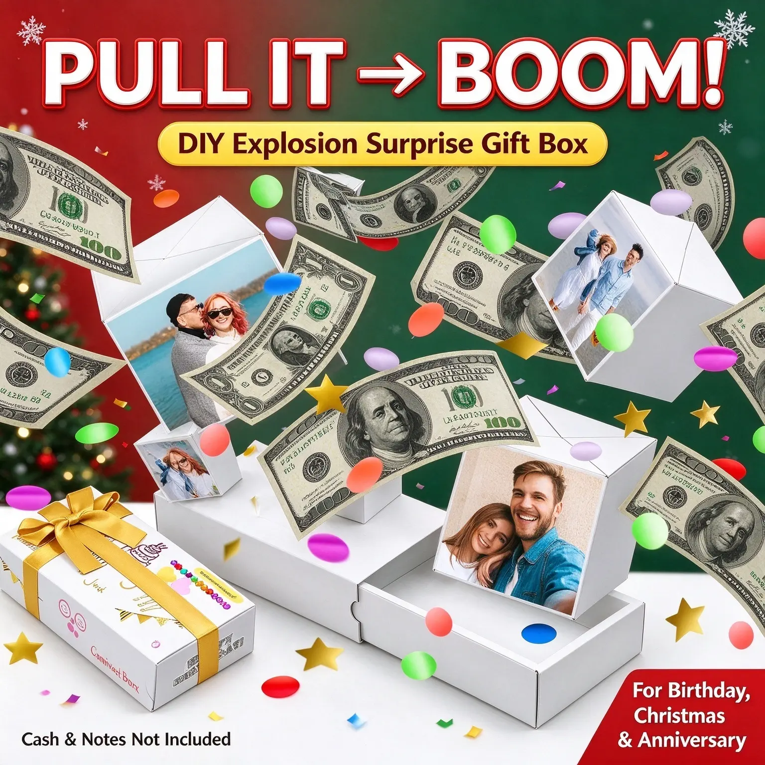 New Explosion Bounce Surprise Gift Box, DIY Creative Pull Box Kit for Money & Photos, Hand-Painted Unique Envelope Box with No Pre-Printed Graphics, Festive Craft Gift for Birthday, Christmas, Anniversary, Valentine's Day