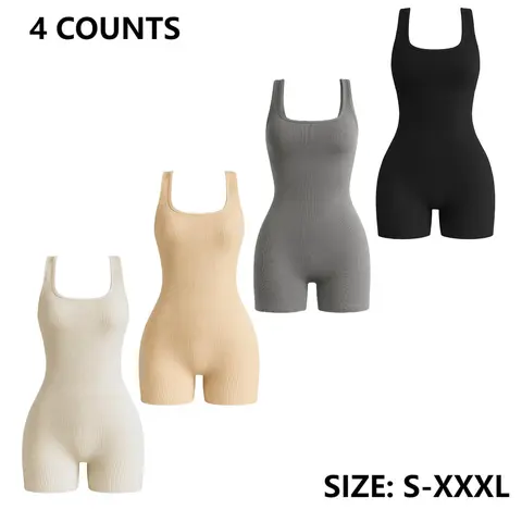 Seamless Shaping Yoga Jumpsuit for Women, Ribbed Bodycon Workout One-Piece, Perfect for Home Leisure & Fitness Wear, Workout Ribbed Jumpsuits, Training Jumpsuit, Sports Jumpsuit