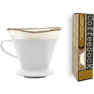 CoffeeSock ’The Original’ Reusable 100% Organic Cotton Coffee Filters - 2 pk Cone #2 Filters | Coffee Sock Cloth Drip 2 Coffee Filter | Organic Cotton Alternative