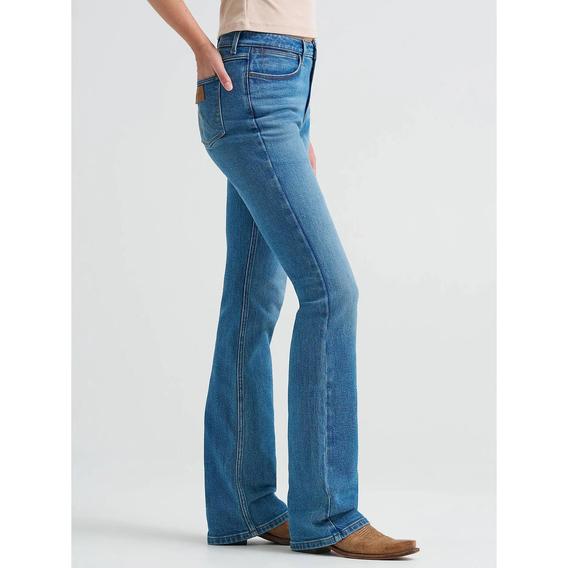 Wrangler Women's Lasso High Rise Bootcut Jeans in Lake Blue, Classic, Elastane, 17 1/2" Leg Opening, Cotton Blend