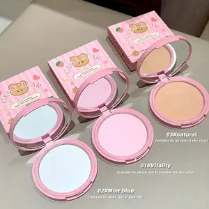 Gege Bear Flawless Pressed Powder, Luxe Texture, Sheer Brightening Coverage, 12-Hour Long Wear, Oil Control & Touch Up Makeup