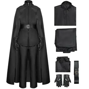 V Black Hooded Cloak Tunic Pants Belt and Gloves Set for Men Cosplay Costume