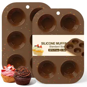 2 Pack Silicone Muffin Pan for Baking, Regular Size Nonstick Cupcake Pan, 6-Cup Silicone Muffin Tin BPA Free Dishwasher Safe, Great for Cupcake Brownie Egg Tart
