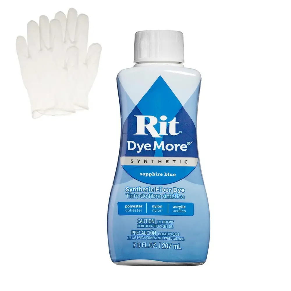 Rit DyeMore Sapphire Blue 7 oz Synthetic Liquid Fiber Dye for Clothing, Décor & Crafts with Pair of Medium Latex-Free Vinyl Gloves