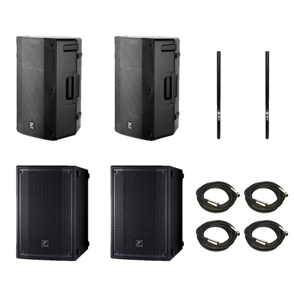 Set of 2x Yorkville YXL10SP Subs + 2x YXL10P Speakers + XLR's & Poles