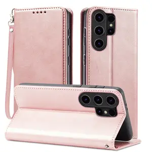 Synthetic Leather Wallet Case Accessories for Galaxy S25 Edge 5g/24/23/22/21 Ultra Plus Fe, Flip Cover Folding Anti-Cut Wear Resistant Protection, Protects Smartphone