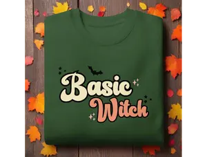 Soft-Wash Basic Witch Sweatshirt for Men, Casual Crewneck Short Sleeve Top - Cotton