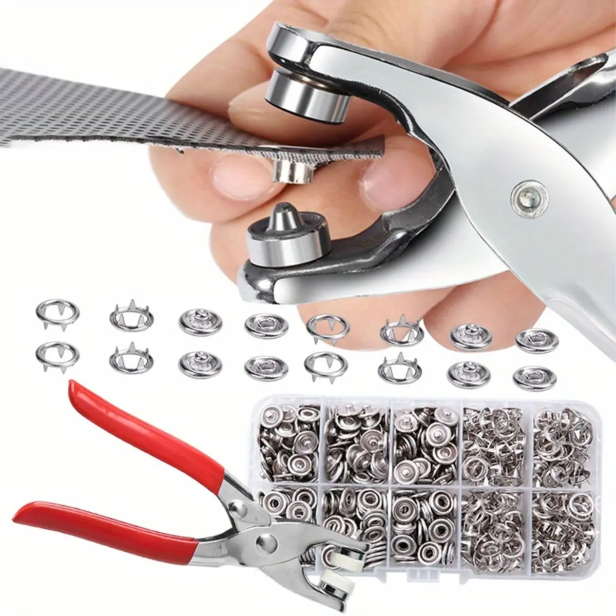 100-Set Copper Alloy Snap Closures (6.5mm Inside Diameter) with Hollow Prongs & Fastening Pliers, Not Easy to Fade Sewing Tool Kit for DIY Crafts, Cloth Products, Christmas Gifts