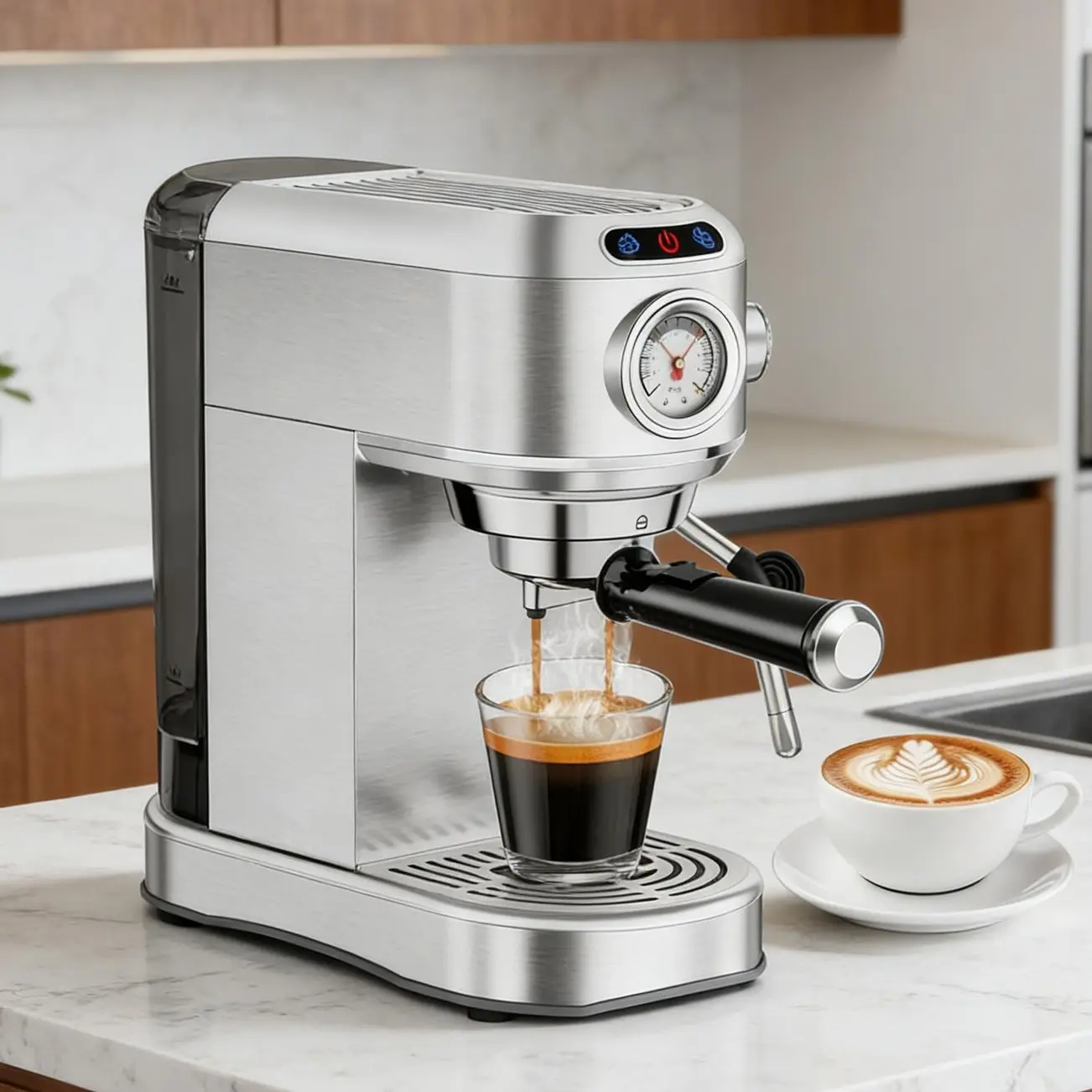 20 Bar Espresso Machine for Home, Semi-Automatic Coffee Maker with Milk Frother Steam Wand, 1450W Motor, 34oz Water Tank for Latte, Cappuccino, Iced Coffee & SummerVibes