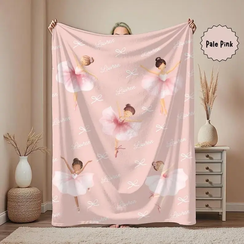 Personalized Ballerina Throw Blanket, Dance Recital Gift for Girls, Custom Name Dance Flannel Blanket, Gift for Dancer, Ballet Gift for Daughter