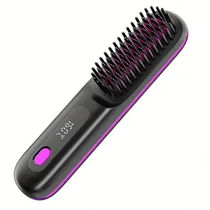 2-in-1 Cordless Hair Straightener & Curler Brush – USB Rechargeable, Heat Protect, No Damage