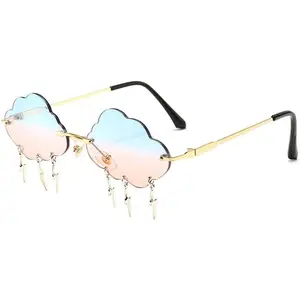 Cloud and Lightning Rimless Sunglasses for Women and Men, Metal Wave Fashion Glasses with UV400 Protection for Parties and Festivals