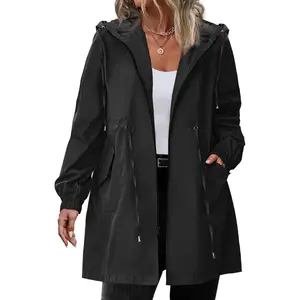 Women's Rain Jacket Plus Size Long Raincoat Lightweight Hooded Windbreaker Waterproof Jackets with Pockets