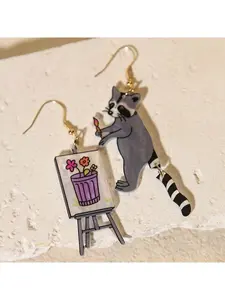 Acrylic Raccoon Earrings - Women's Cute Animal Pendant Design, Holiday and Beach Party Jewelry Gifts, Raccoon Gifts, Playful Accessories
