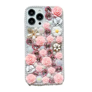 Pearl flower phone case suitable for Apple iPhone 15 Pro Max, luxurious full coverage for 14 Pro Max and 13 Pro