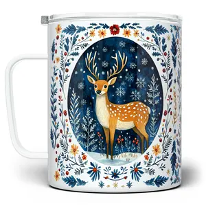 LOFTIPOP Winter Woodland Deer Mug, Festive Cute Whimsical Christmas Holiday Cup, Designed and Printed in the USA by Loftipop