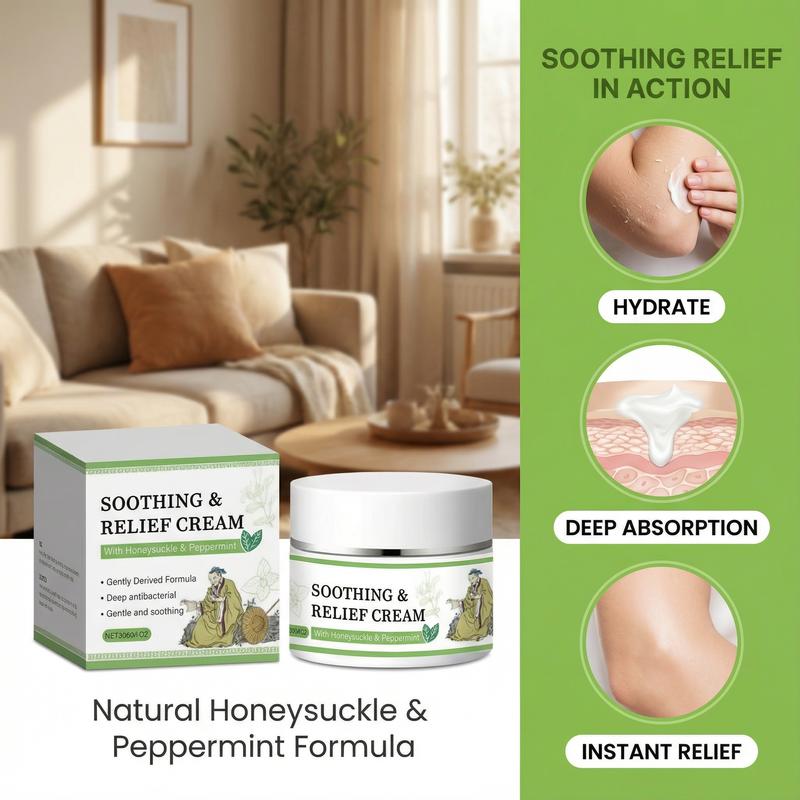 [TiktokBlackFriday]Soothing & Relief Cream with Honeysuckle & Peppermint - 30g, 100%25 Natural Plant Extracts, Gentle for All Ages, Fast Acting Relieve itching , Hydrates Dry & Sensitive Skin, Therapeutic Treatment for Flare-up,Eczema & Psoriasis