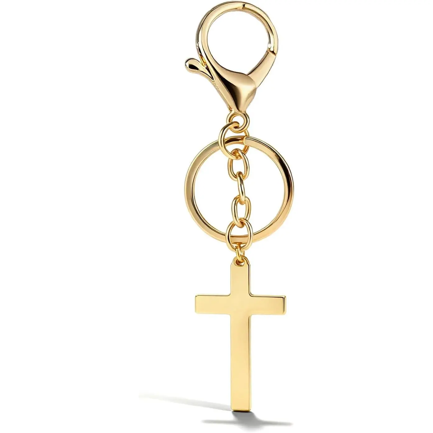 GleamJoy B Gold Cross Keychain Christian Keychain Jesus Catholic Rosary Gifts Easter Bag Purse Charms for Handbags Faith Jewelry