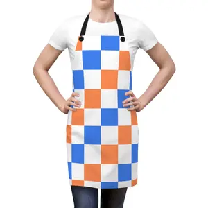 Checkered Orange & Blue Apron — Bold Retro Kitchen Bib for Cooking and Baking