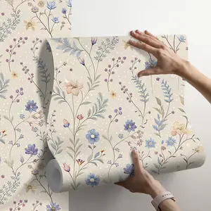 Light Floral Roll, Waterproof Self-Adhesive Removable Wall Paper, Decorative Wallpaper, Peel And Stick Wallpaper Designs, Home Decor for Living Room Bedroom, Warm Family Atmosphere