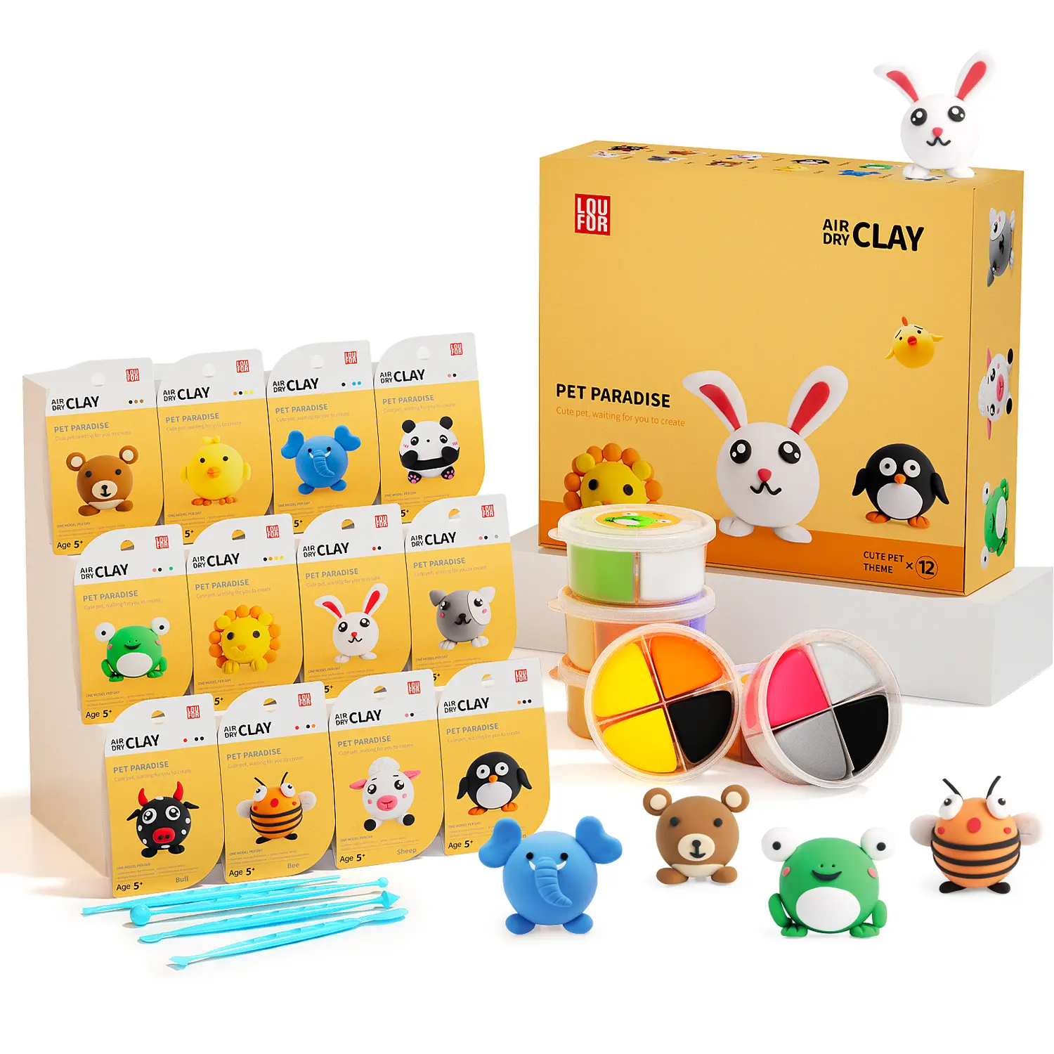 【LOUFOR】Air Dry Clay Kits - Modeling Clay for Kids, Ultra Light & Soft, Safe & Non-Toxic, DIY Airdryclay Kit with Sculpting Tools and Tutorials, Creatible Art Crafts Toys Gifts for Boys Girls，[XmasGifts]   Plastic Gift Set,Blackfriday,Christmas